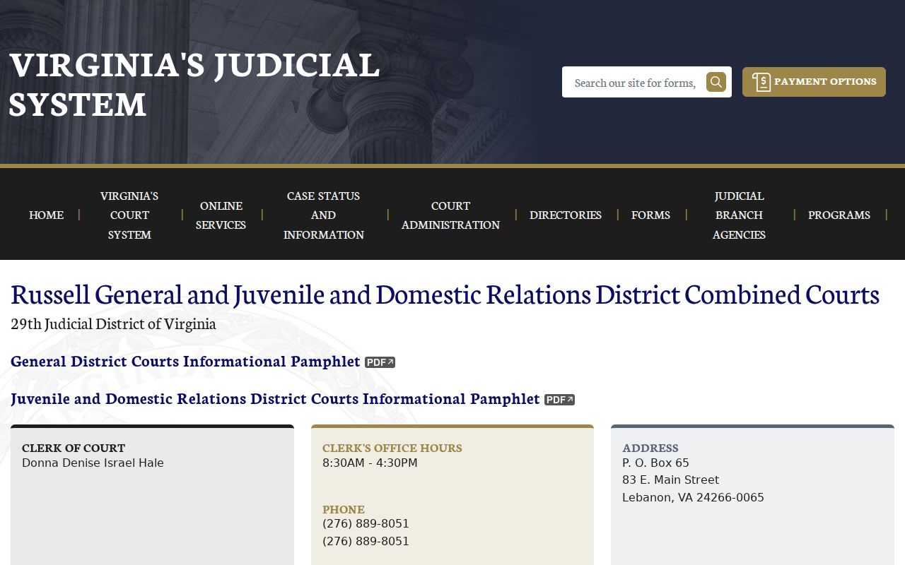 Russell County warrant lookup reference to the combined General District and J&DR court