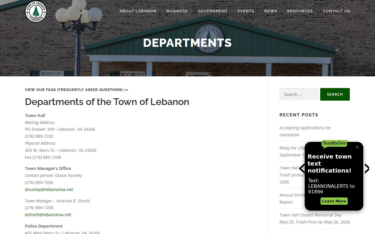 Russell County Lebanon warrant records reference to Lebanon Police Department contacts